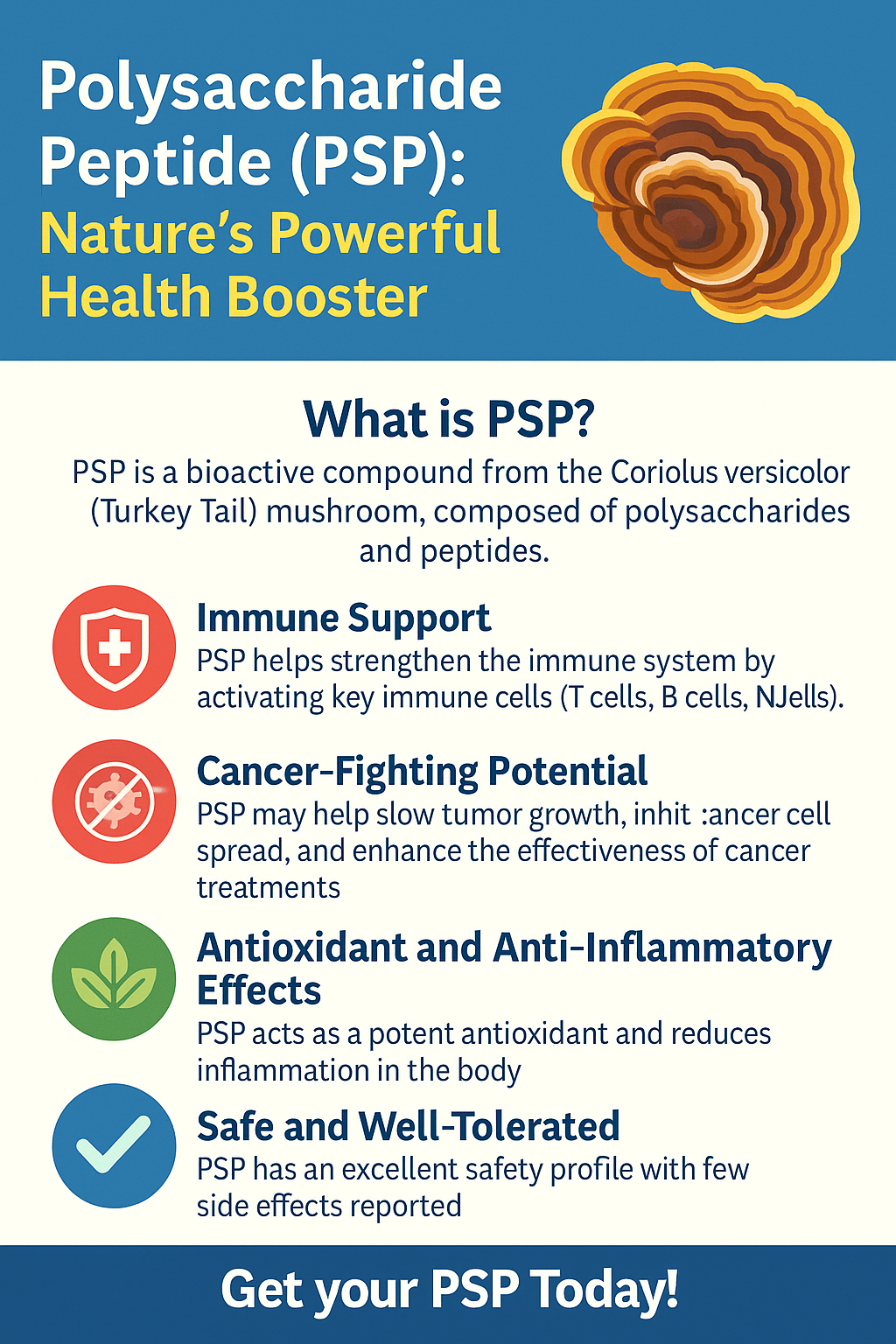 PSP for immune support, cancer fighting potential, antioxidant and anti-inflammatory effects. Save and Well Tolerated.